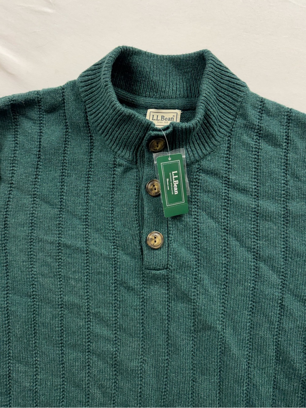 NEW LL Bean Sweater Mens XL Green Riverton Wool Cotton Mockneck Henley Fisherman